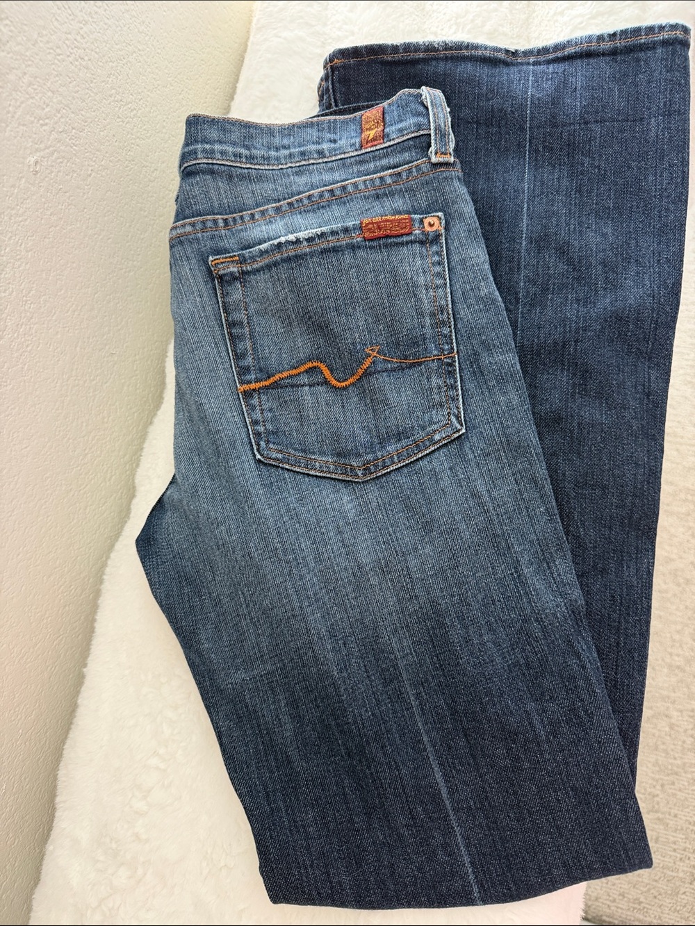 Vintage 7 For All Mankind Blue Denim low Rise Flare Jeans -31 - Picture 6 of 11